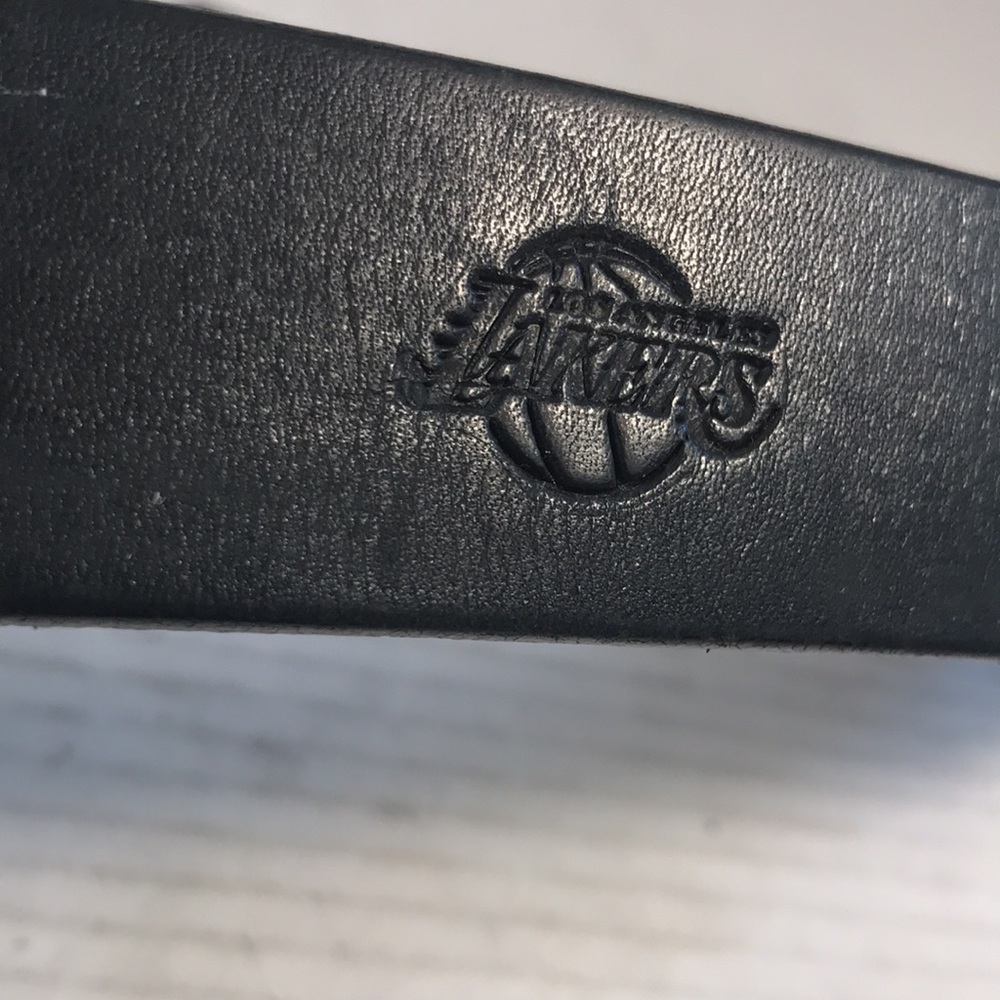 Vintage NBA Lakers Team Stamped Logo Black Leather Belt
